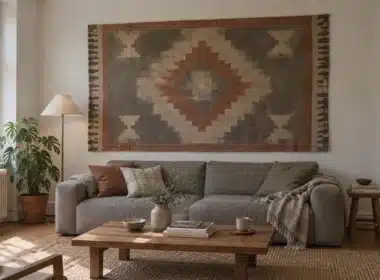 Tapis accroché à un mur de salon